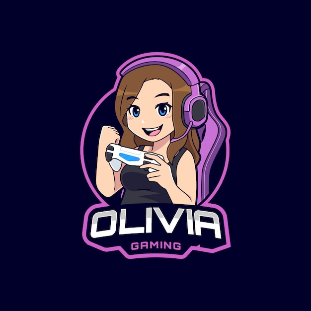 Cute Gamer Girl Mascot Esport Logo Template Premium Vector