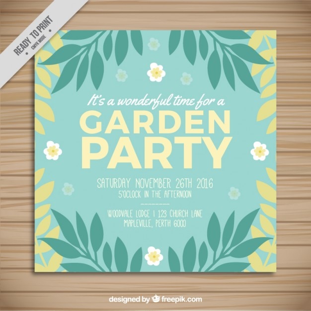 Free Vector | Cute garden party invitation with leaves