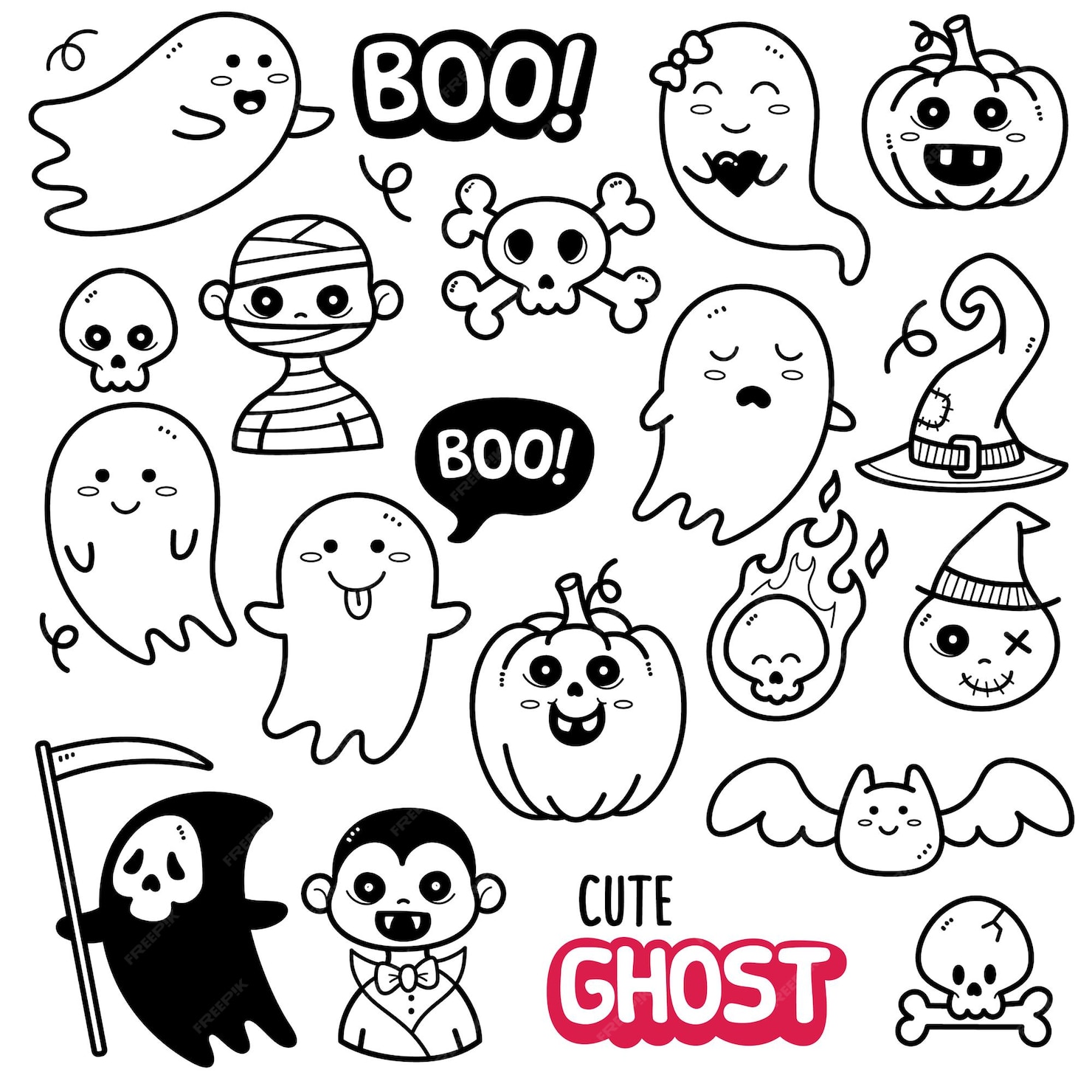 cute ghost black and white