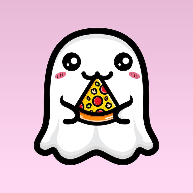 Premium Vector | Cute ghost design eating pizza