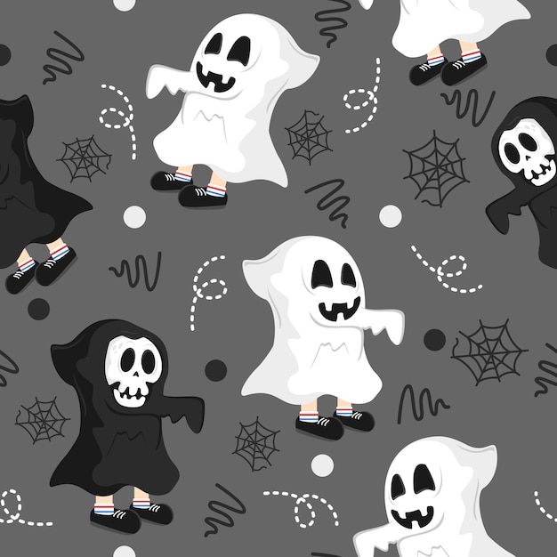 Premium Vector | Cute ghost with line art pattern illustration