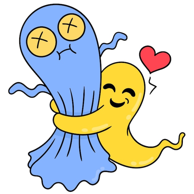 Premium Vector Cute Ghosts With Happy Faces Hug Each Other When They