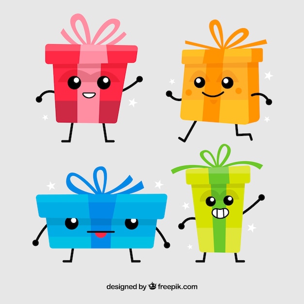 Cute gift boxes in cartoon style Vector | Free Download
