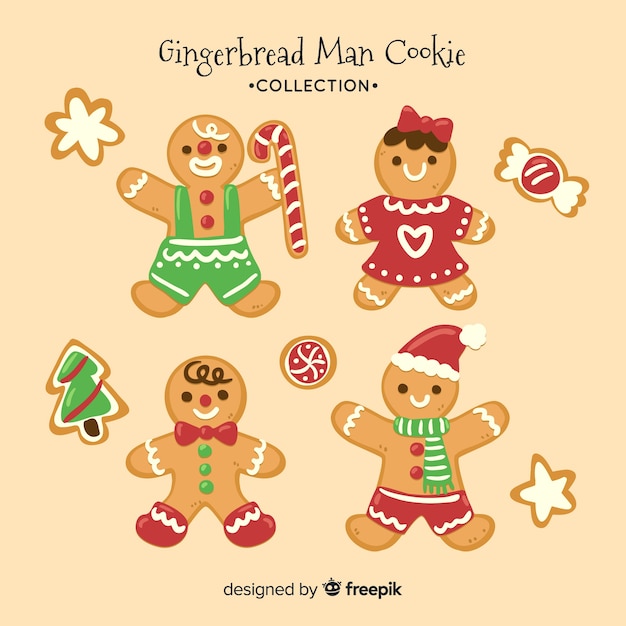 無料のベクター かわいいジンジャーブレッドクッキークリスマスコレクション