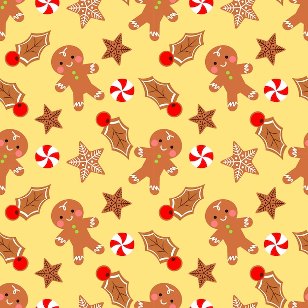 Premium Vector | Cute gingerbread man seamless pattern.