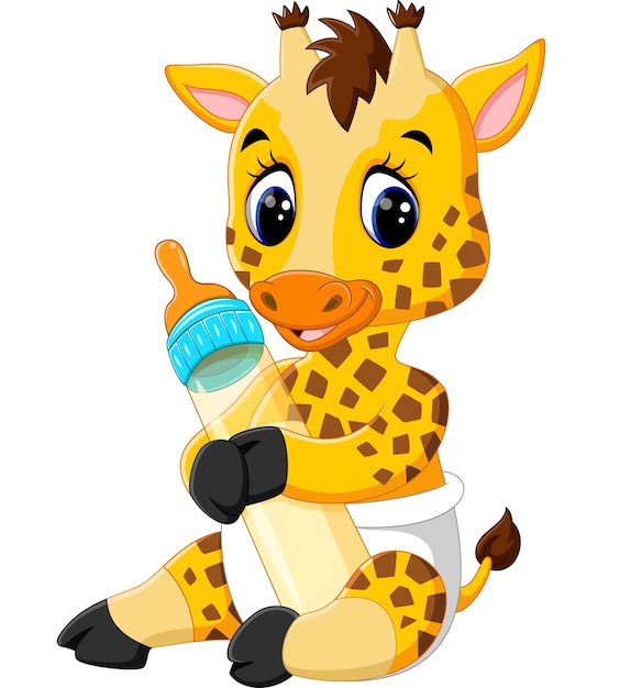 Download Cute giraffe holding milk bottle | Premium Vector