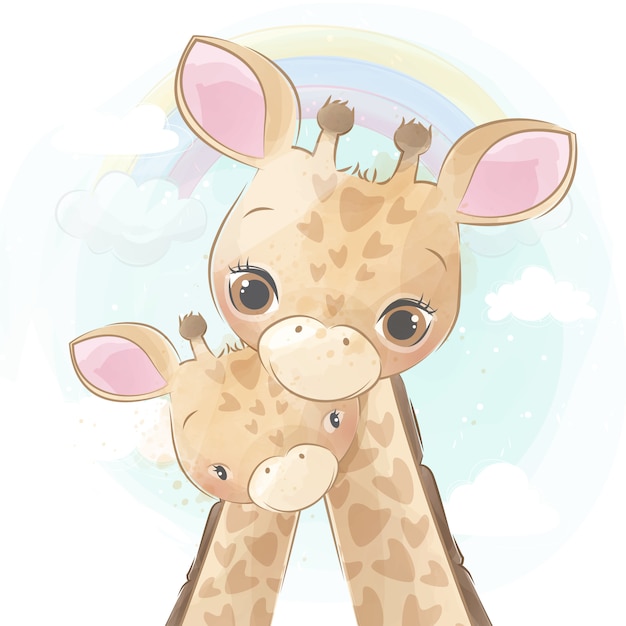 Милый жираф мама и малыш | Премиум векторы