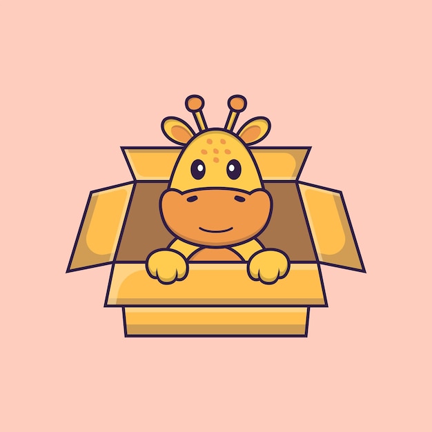 Premium Vector | Cute giraffe playing in box. animal cartoon concept ...