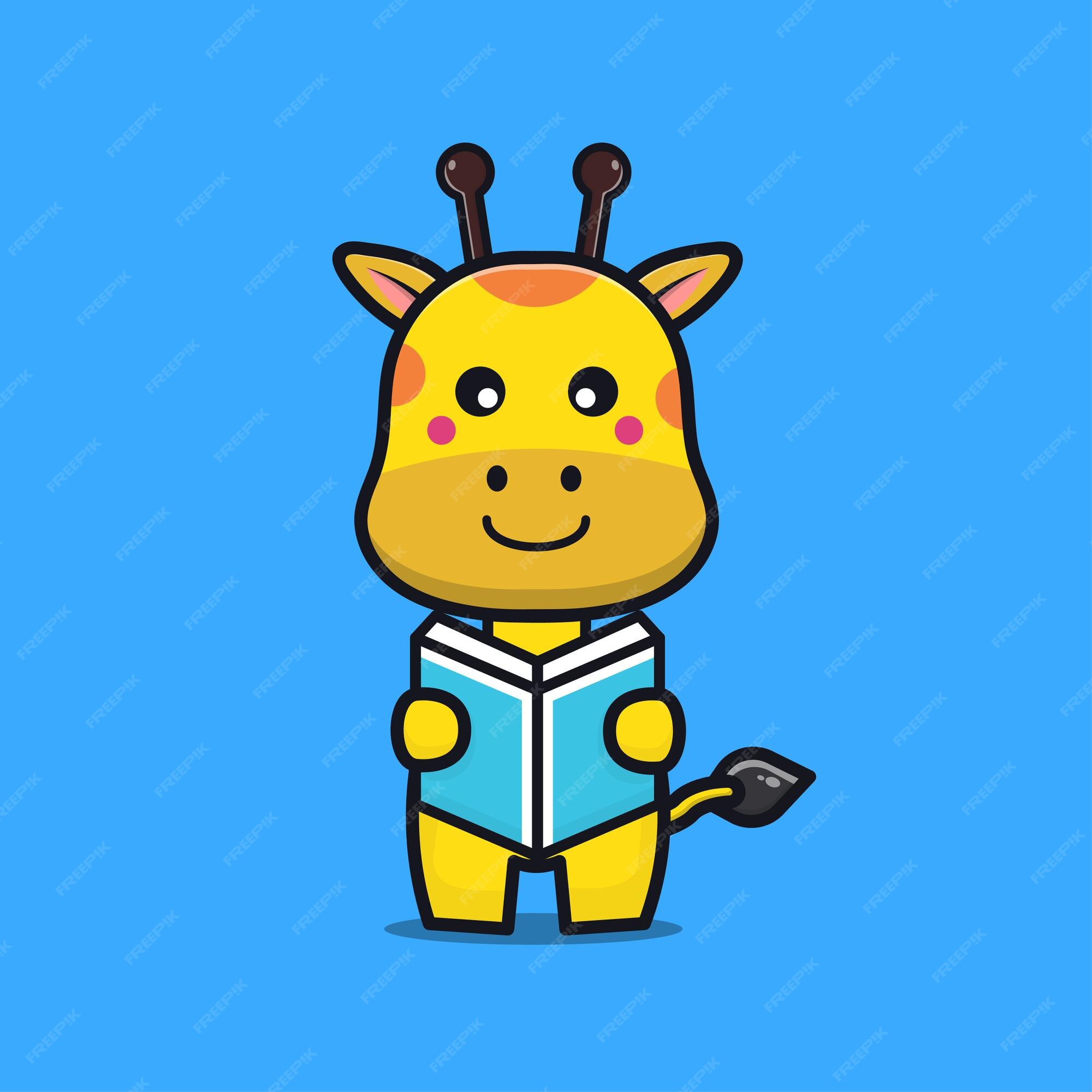 Premium Vector | Cute giraffe reading book cartoon illustration