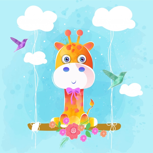 Cute Giraffe On The Swing 