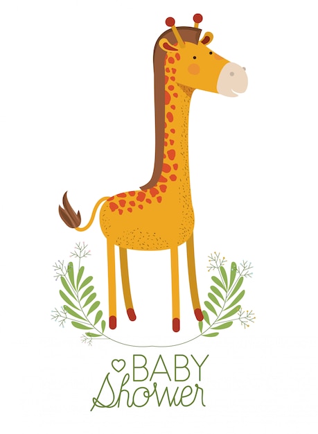 Download Cute giraffe with wreath baby shower card | Premium Vector