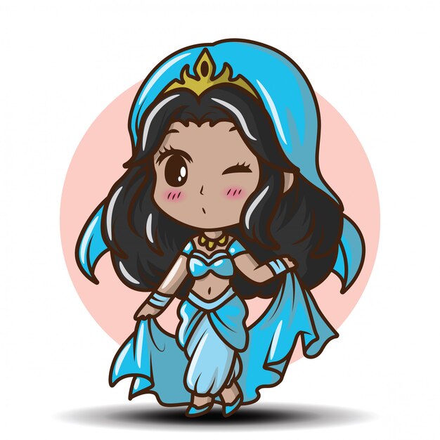 Cute girl in arabian princess costume., fairy tale cartoon concept ...