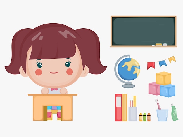 Premium Vector Cute Girl Back To School Concept In The Classroom