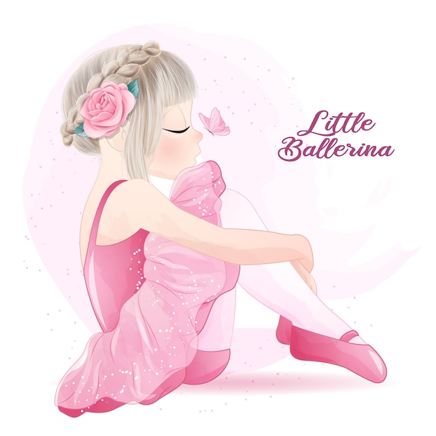 Premium Vector Cute Girl Ballerina With Watercolor Illustration 3096