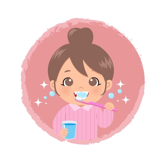 Premium Vector | Cute girl brushing her teeth with tooth brush while ...