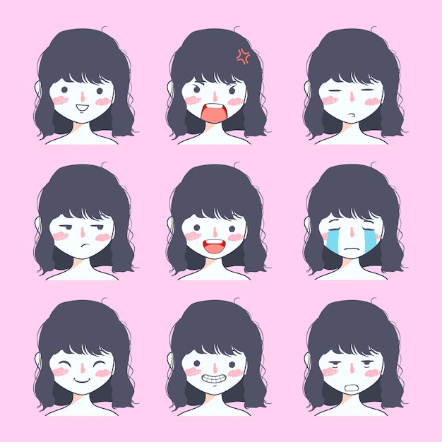 plotseling aanvaardbaar fragment Premium Vector | Cute girl emoji sticker collection