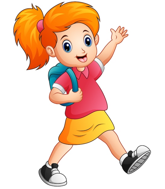 Premium Vector | Cute girl go to school