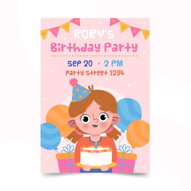 Free Vector | Cute girl holding cake and being surrounded by balloons ...