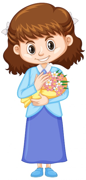 Free Vector | Cute girl holding flowers on white