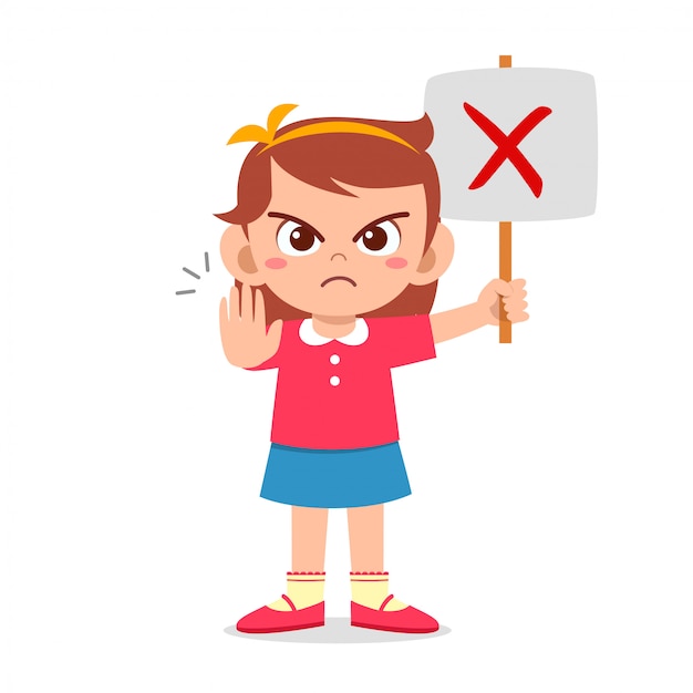 Premium Vector | Cute girl holding wrong sign