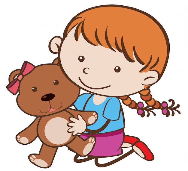 Premium Vector | Cute girl hugging brown teddybear