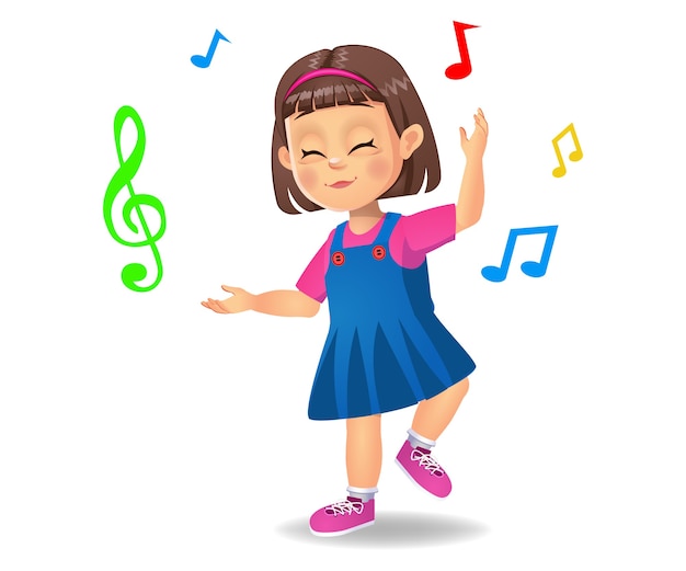 Premium Vector | Cute girl kid dancing to music