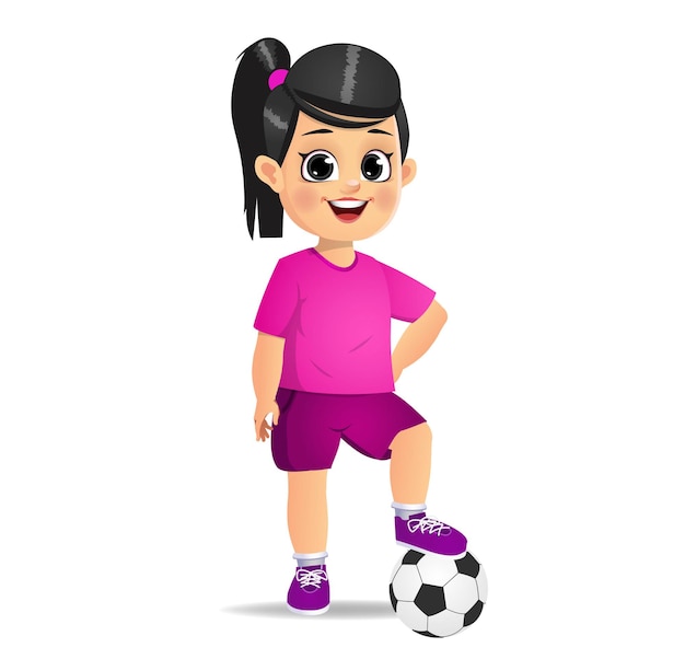 サッカーをしているかわいい女の子の子供 プレミアムベクター