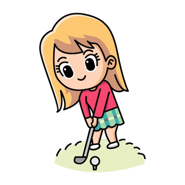 ゴルフ漫画イラストを遊んでかわいい女の子 プレミアムベクター