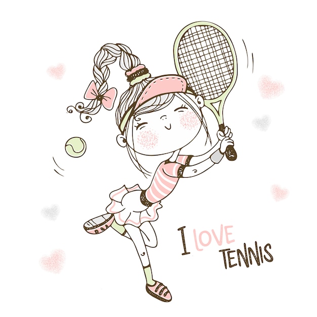 テニスをしているかわいい女の子 テニスが大好きです プレミアムベクター