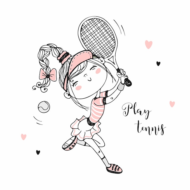 テニスをしているかわいい女の子 図 プレミアムベクター