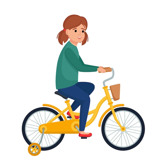 Premium Vector | Cute girl riding bike. smiling kid on bicycle, vector ...