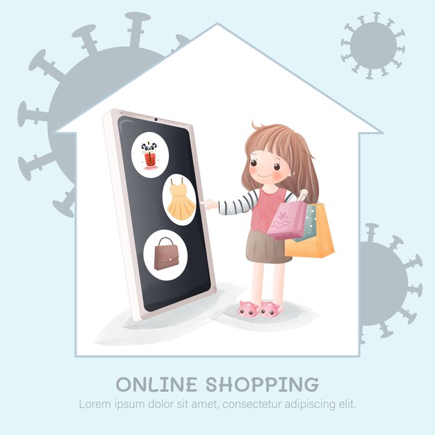 cute girl online shopping