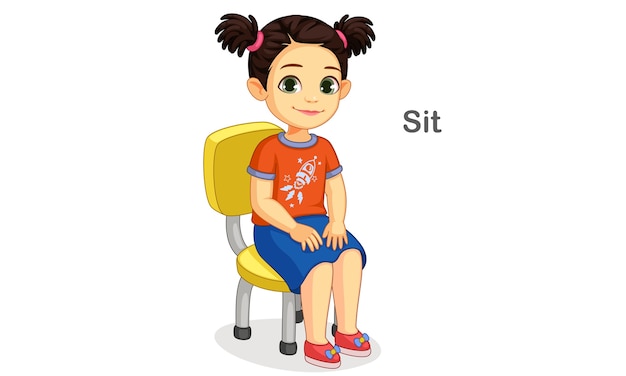 椅子に座っているかわいい女の子イラスト プレミアムベクター