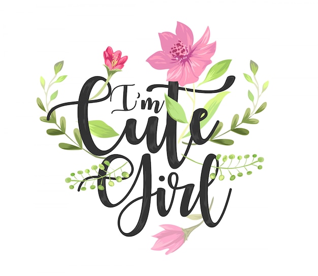 Premium Vector | Cute girl slogan with pastel flowers vector illustration