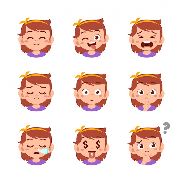 Premium Vector | Little Girl Face Expressions Design Illustration Isolated