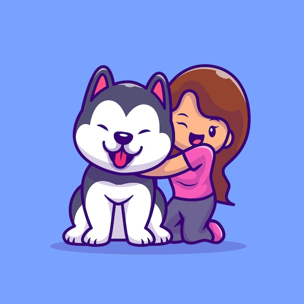 Premium Vector | Cute girl with husky dog cartoon illustration. people