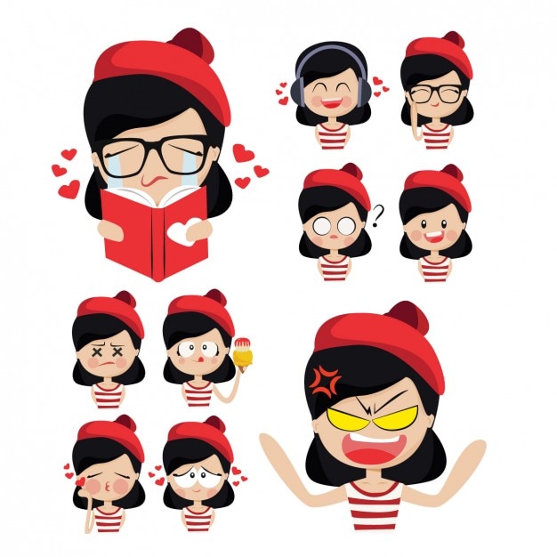 Cute girl with red hat and her emotions