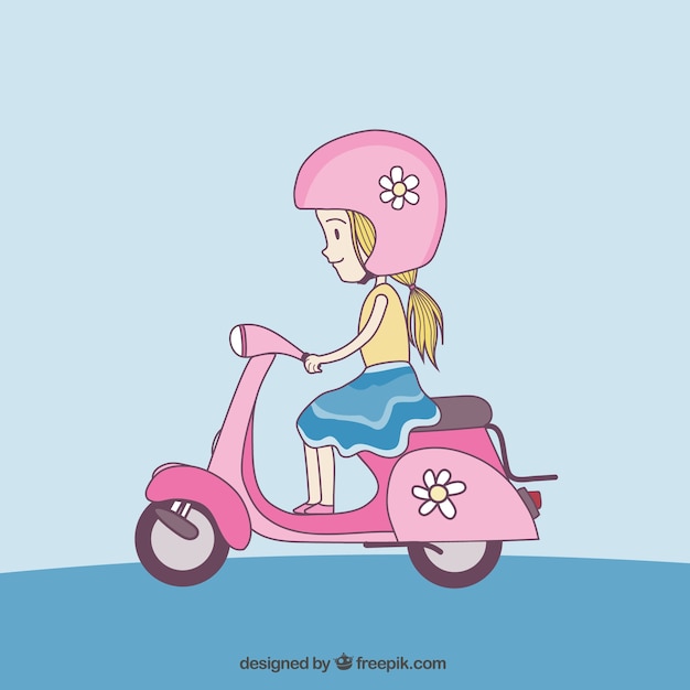 Cute girl with scooter Vector | Free Download
