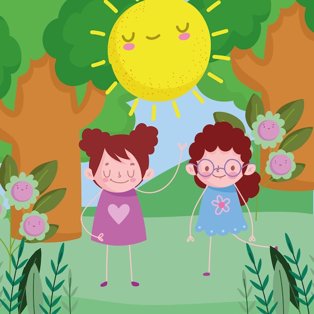 Premium Vector Cute Girls Playing In Park Premium Vector Cute Girls Playing In Park