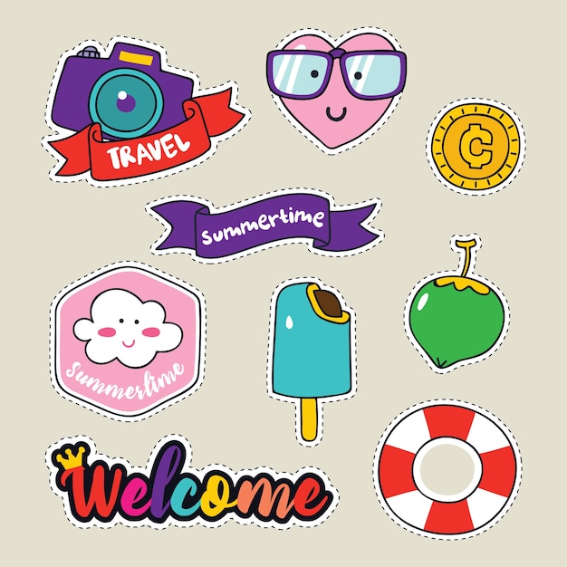 Download Cute girly sticker patch design series Vector | Premium ...