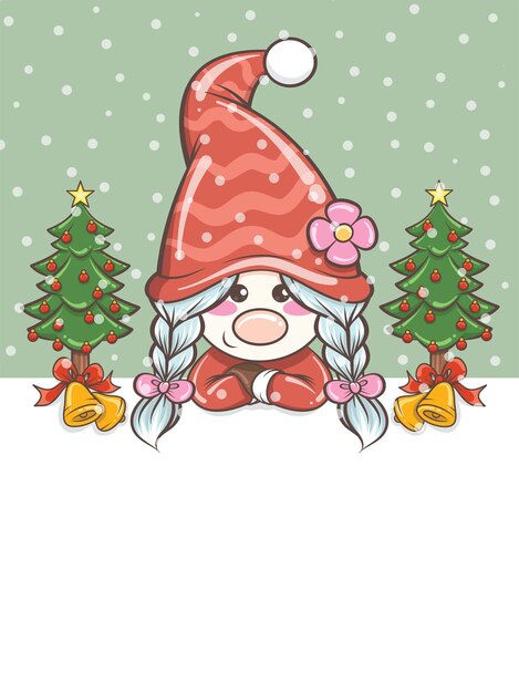 かわいいノームの女の子とクリスマスのイラストのジングルベル プレミアムベクター