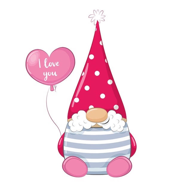 Premium Vector Cute gnome. happy valentine's day clipart.