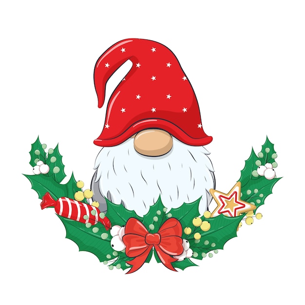 Premium Vector Cute gnome with christmas wreath.