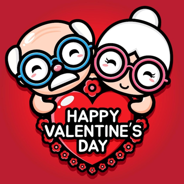 Download Premium Vector Cute Grandfather And Grandmother Hugging A Heart With Happy Valentine S Day Greetings