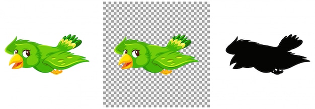 かわいい緑の鳥の漫画のキャラクター プレミアムベクター