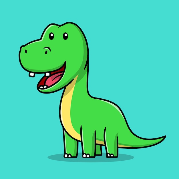 Premium Vector Cute Green Smily Dinosaur Cartoon On Mint Background