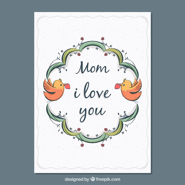 Cute Greeting Card With Birds For Mothers Day Free Vector