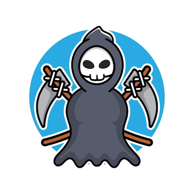 Premium Vector Cute Grim Reaper Holding Scythe Cartoon Vector Illustration Halloween Concept 5391