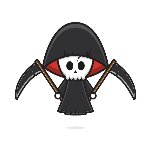 Premium Vector | Cute grim reaper holding scythe halloween cartoon icon ...