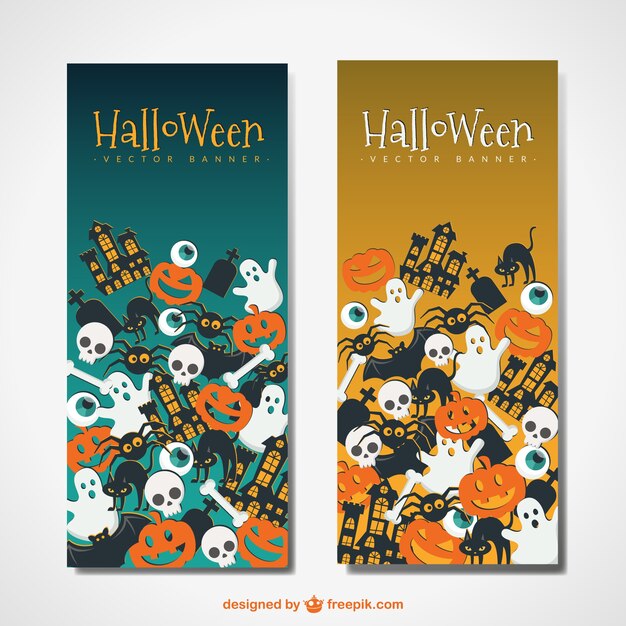 Free Vector Cute halloween banners Free Vector Cute halloween banners